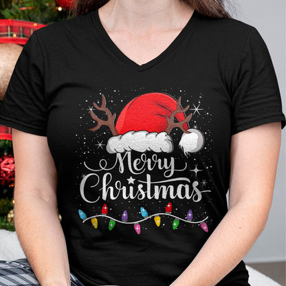 Christmas Shirts for Family, Funny christmas shirts, Christmas Unisex T-Shirt/Hoodie/Sweatshirt HLT00 - Merry Christmas Red Santa Hat Reindeer Xmas Family Men Women T-Shirt