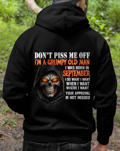 SEPTEMBER BORN GRUMPY OLD MAN SKULL T-SHIRT – FUNNY ATTITUDE SHIRT - FOR MAN - TLEE09 (SKU2603-323-09)