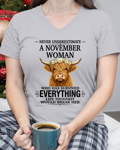 NOVEMBER WOMAN HIGHLAND COW SHIRT - FOR WOMEN - TLEE11 (SKU2606-158-11)