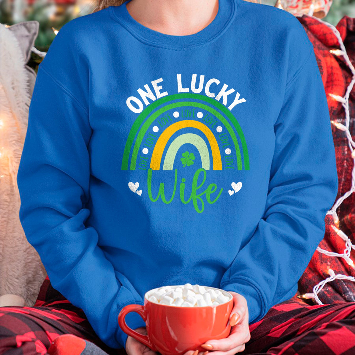 Best Wife Shirt, Wife and Husband Unisex T-Shirt/Hoodie/Sweatshirt HLT00 - Gift for wife T shirt, lucky wife   Womens One Lucky Wife Boho Rainbow Irish Saint Patrick's Day Tan (1)