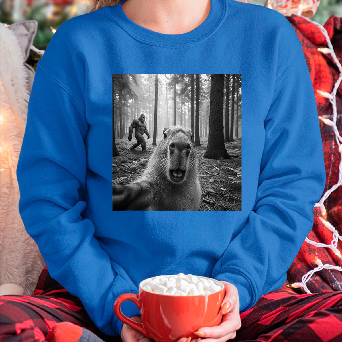 Cute Capybara Shirt, Funny Capybara Unisex T-Shirt/Hoodie/Sweatshirt HLT00 - Funny Capybara Selfie with Sasquatsch Bigfoot for Men Women T-Shirt, Men, Black, 3X-Large