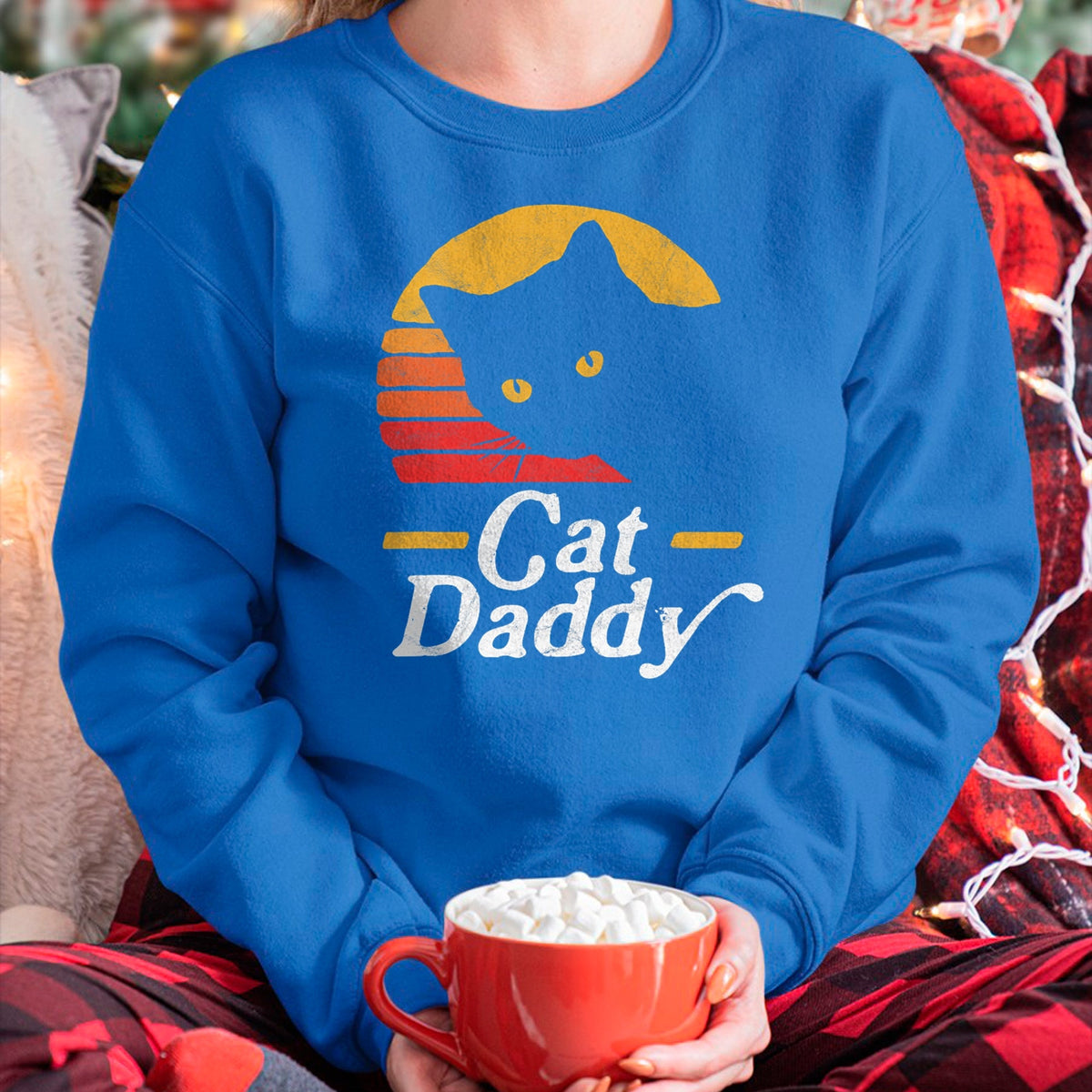 Gift for Dad Shirt, Funny Dad Unisex T-Shirt/Hoodie/Sweatshirt HLT00 – Cat Daddy Vintage Eighties Style Cat Retro Distressed T-Shirt