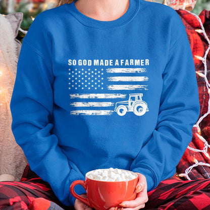 Best Farmer Life Shirt, Funny Farmer UnisexT-Shirt/Hoodie/Sweatshirt HLT00 - So God Made A Farmer Retro American Flag Tractor T-Shirt
