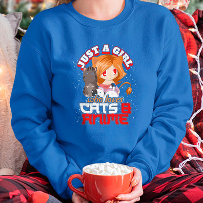 Cat Love Shirt, Funny Cat Lover Gift UnisexT-Shirt/Hoodie/Sweatshirt HLT00 - Pet Owner Gift Cute Cat Just A Girl Who Loves Cats And Anime T-Shirt