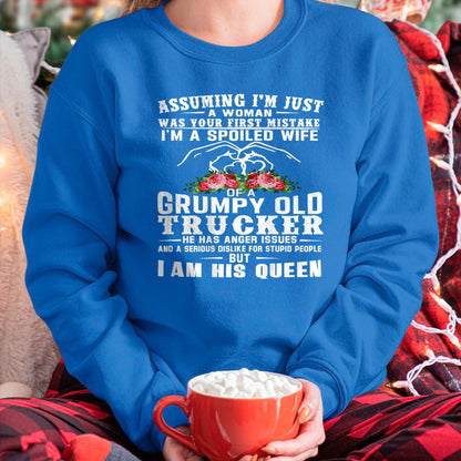 Best Wife Shirt, Wife and Husband Unisex T-Shirt/Hoodie/Sweatshirt HLT00 - Gift for wife T shirt, spoiled wife   I'm A Spoiled Wife Of A Grumpy Old Trucker (on back) T-Shirt (1)