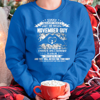 Best Wife Shirt, Wife and Husband Unisex T-Shirt/Hoodie/Sweatshirt HLT00 - Sorry I'm Already Taken By Smart And Awesome November Guy T-Shirt