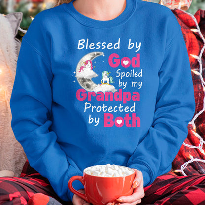 Best Wife Shirt, Wife and Husband Unisex T-Shirt/Hoodie/Sweatshirt HLT00 - Blessed By God Spoiled By My Grandpa Protected By Both T-Shirt