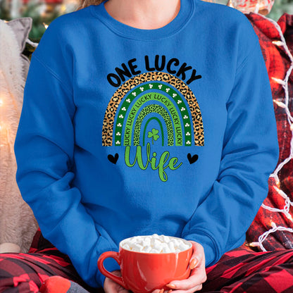 Best Wife Shirt, Wife and Husband Unisex T-Shirt/Hoodie/Sweatshirt HLT00 - Gift for wife T shirt, lucky wife   Womens One Lucky Wife Leopard Rainbow St Patricks Day Shamrock T