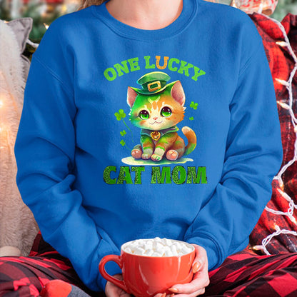 Gift for Mom Shirt, Funny Mom Unisex T-Shirt/Hoodie/Sweatshirt HLT00 - One Lucky Cat Mom St Patrick's Day Irish Lucky Cat Shamrock T-Shirt