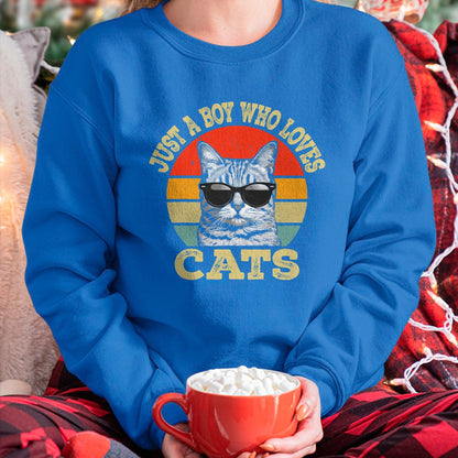 Cat Love Shirt, Funny Cat Lover Gift UnisexT-Shirt/Hoodie/Sweatshirt HLT00 - Vintage Just A Boy Who Loves Cats Boy Kid Cat Lover for Boys T-Shirt (1)