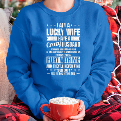 Best Wife Shirt, Wife and Husband Unisex T-Shirt/Hoodie/Sweatshirt HLT00 - Gift for wife T shirt, lucky wife   I Am A Lucky Wife Fathers Day Funny Sarcastic Women Zip Hoodie