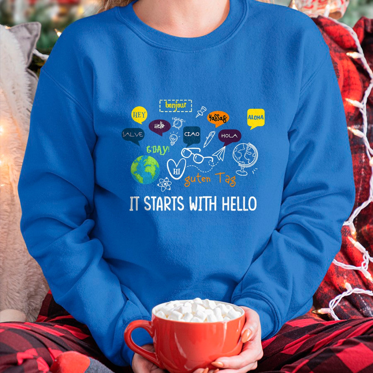 Best Teacher Shirt, Funny Teacher UnisexT-Shirt/Hoodie/Sweatshirt HLT00 - It Starts with Hello Friendship Inclusion Language Teacher T-Shirt (1)