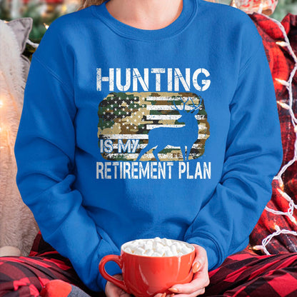 Funny Hunting Shirt, Gift For Hunting Lover Unisex T-Shirt/Hoodie/Sweatshirt HLT00 - Hunting Is My Retirement Plan Deer Camo American USA Flag T-Shirt