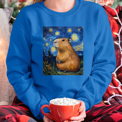 Cute Capybara Shirt, Funny Capybara Unisex T-Shirt/Hoodie/Sweatshirt HLT00 - Capybara Van Gogh Style Starry Night Funny Graphic T-Shirt