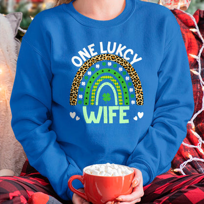 Best Wife Shirt, Wife and Husband Unisex T-Shirt/Hoodie/Sweatshirt HLT00 - Gift for wife T shirt, lucky wife   Womens One Lucky Wife Leopard Rainbow Saint Patrick's Day Tank T (1)