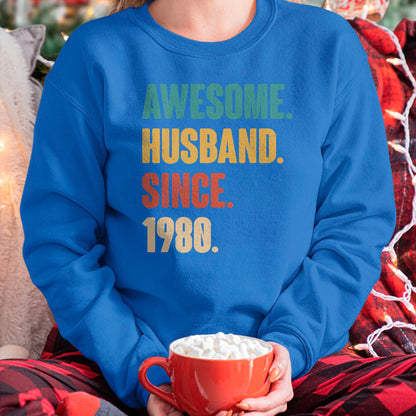 Best Wife Shirt, Wife and Husband Unisex T-Shirt/Hoodie/Sweatshirt HLT00 - Awesome Husband Since 1980 - 44th Wedding Anniversary Epic T-Shirt