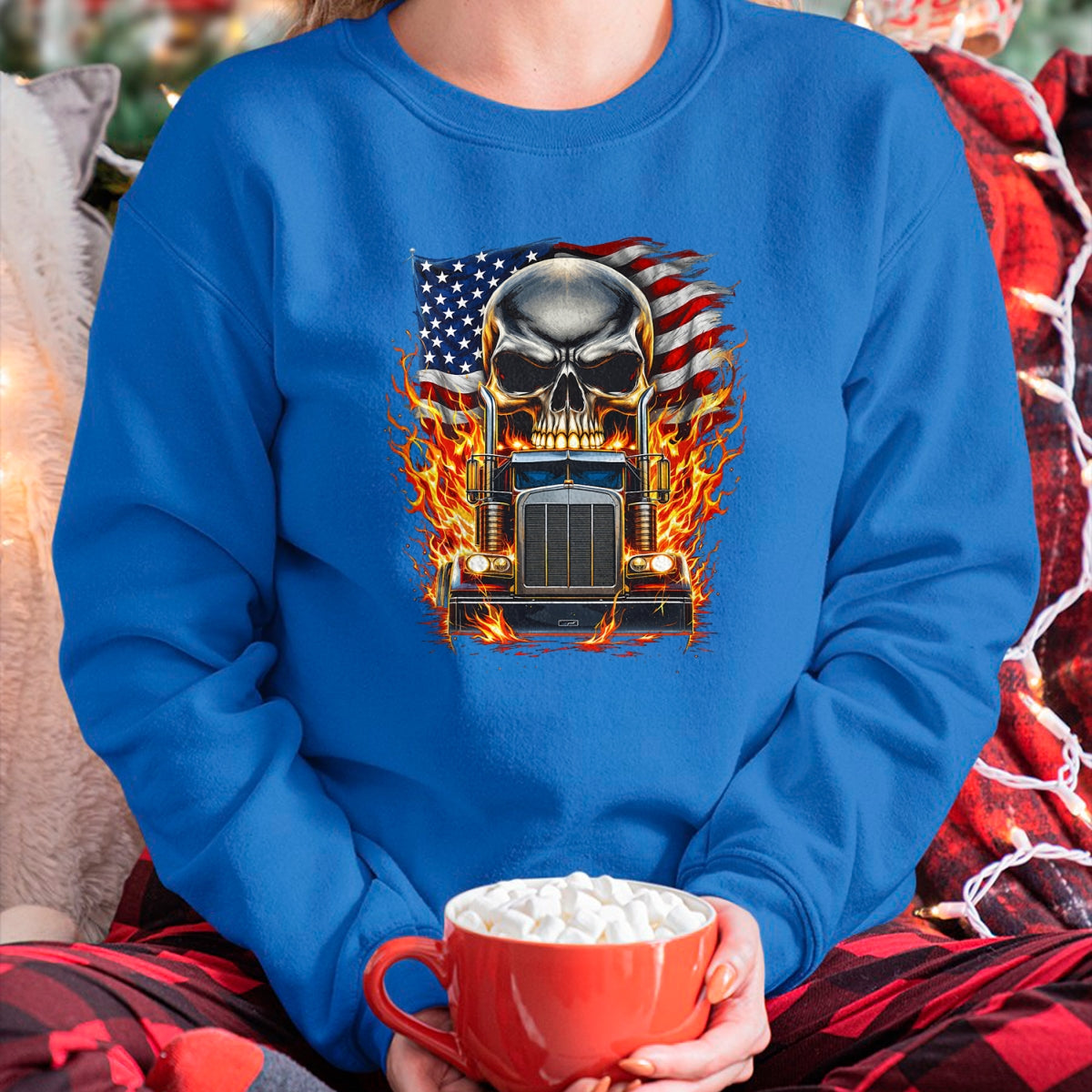 Best Truck Driver Life Shirt, Funny Trucker UnisexT-Shirt/Hoodie/Sweatshirt HLT00 - Trucker Patriotic American Flag Semi Truck Driver Skull T-Shirt (3)