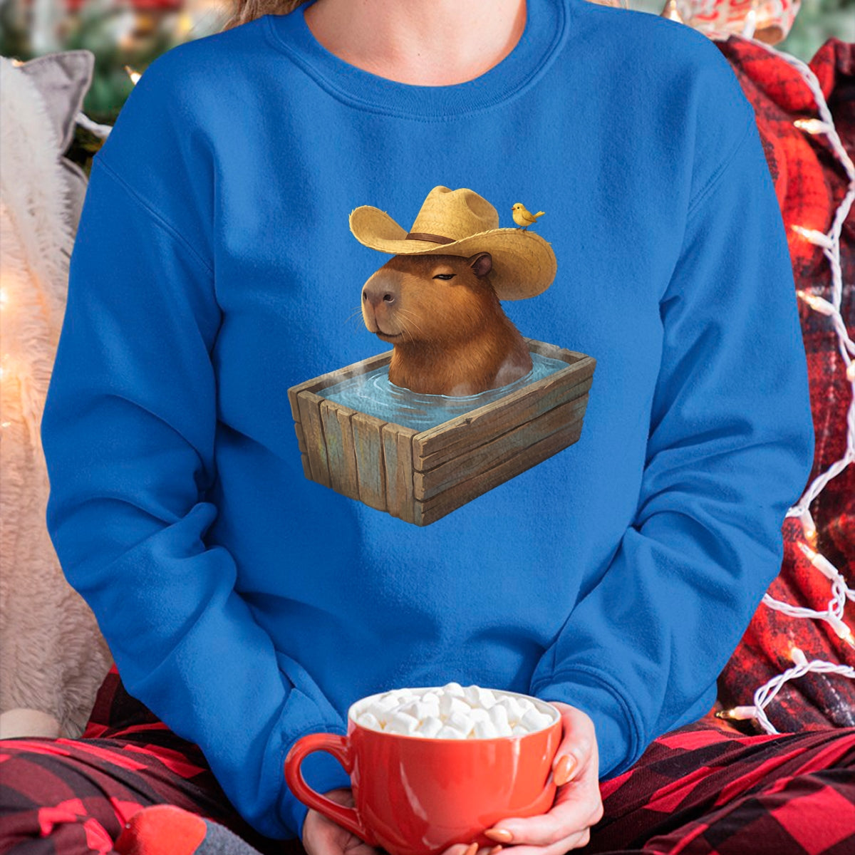 Cute Capybara Shirt, Funny Capybara Unisex T-Shirt/Hoodie/Sweatshirt HLT00 - Cute Capybara Wearing Cowboy Hat in Bathtub Funny Western T-Shirt
