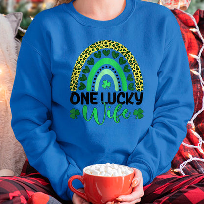 Best Wife Shirt, Wife and Husband Unisex T-Shirt/Hoodie/Sweatshirt HLT00 - Gift for wife T shirt, lucky wife   Womens One Lucky Wife Leopard Rainbow Saint Patrick's Day Raglan