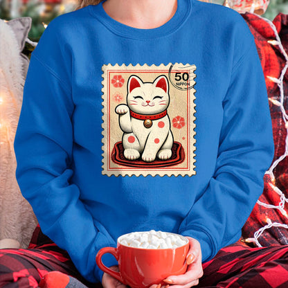 Cat Love Shirt, Funny Cat Lover Gift UnisexT-Shirt/Hoodie/Sweatshirt HLT00 - Maneki Neko Japanese Kawaii Lucky Cat Stamp Retro Aesthetic T-Shirt