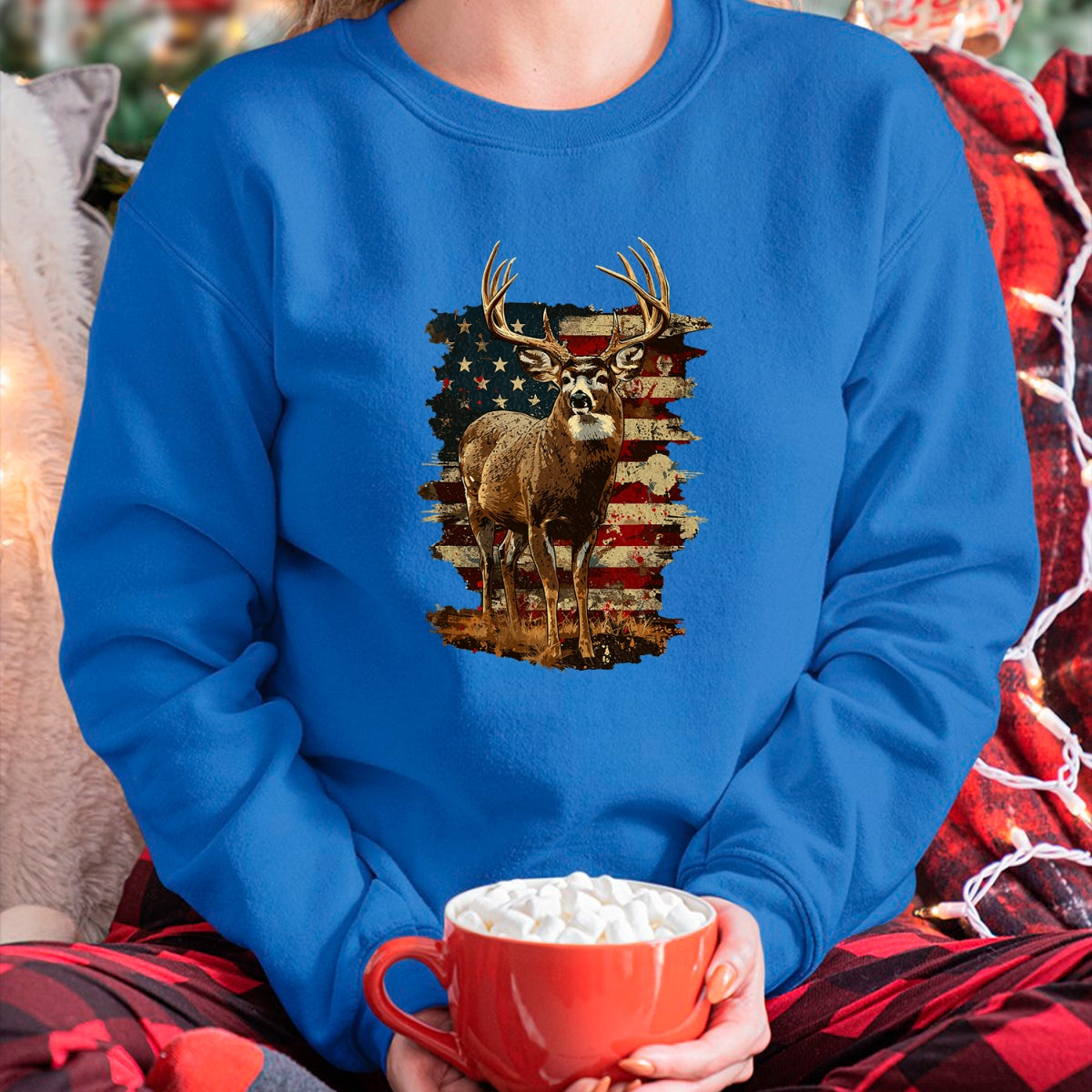 Funny Hunting Shirt, Gift For Hunting Lover Unisex T-Shirt/Hoodie/Sweatshirt HLT00 - Whitetail Buck Deer Hunting 4th of July USA American Flag T-Shirt