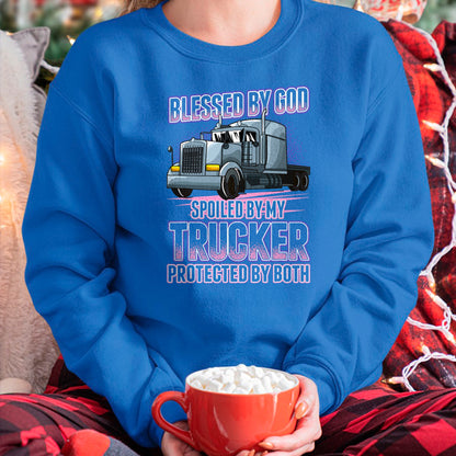 Best Wife Shirt, Wife and Husband Unisex T-Shirt/Hoodie/Sweatshirt HLT00 - Gift for wife T shirt, spoiled wife   Blessed by God Spoiled by my Trucker Funny Trucker Wife T-Shir (1)