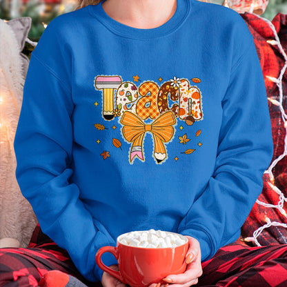 Best Thanksgiving Family Shirt , Funny Thanksgiving UnisexT-Shirt/Hoodie/Sweatshirt HLT00 - Thanksgiving Teacher Pencil Bow One Thankful Teacher Fall T-Shirt