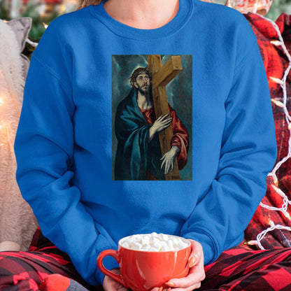 Christian Tee, Christian Faith Unisex T-Shirt/Hoodie/Sweatshirt HLT00 - Christ Carrying the Cross Jesus Painting Saviour Christian T-Shirt