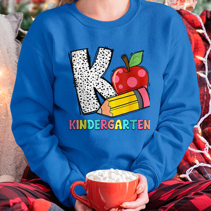 Best Student Shirt, Funny Back To School UnisexT-Shirt/Hoodie/Sweatshirt HLT00 - K is for Kindergarten Teacher Pencil Apple Back to School T-Shirt, Women, Lemon Yellow, Medium