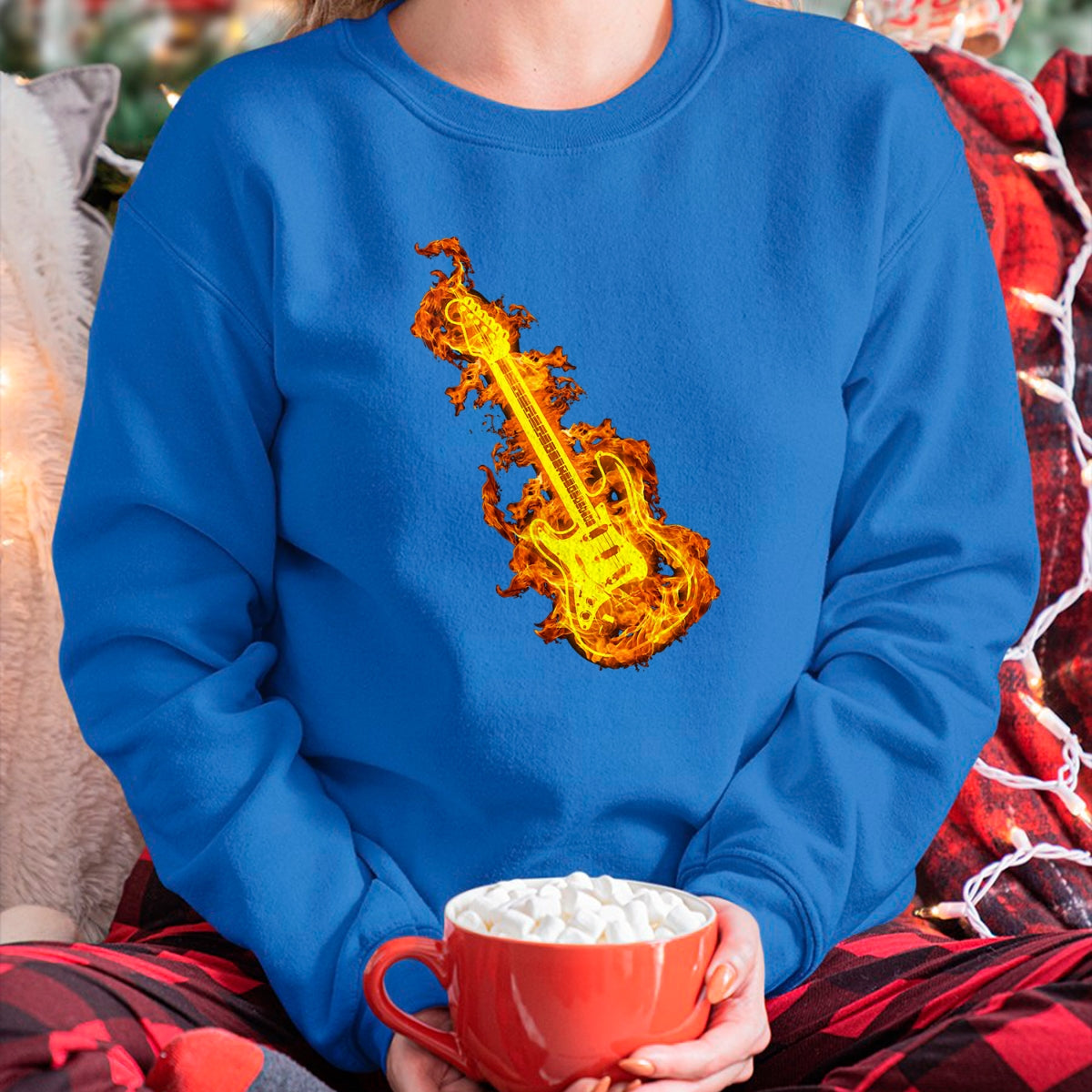 Guitar Lover Shirt, Funny Guitar UnisexT-Shirt/Hoodie/Sweatshirt HLT00 - Electric Guitar In Flames Gift Rock Guitar Lovers T-Shirt