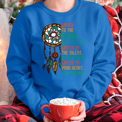 Native American T-Shirts, Vintage Native American Unisex T-Shirt/Hoodie/Sweatshirt HLT00 - Listen To The Wind It Talks Fun Native American Day Graphic