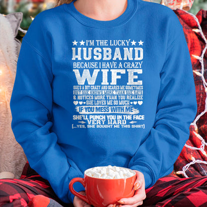Best Wife Shirt, Wife and Husband Unisex T-Shirt/Hoodie/Sweatshirt HLT00 - Gift for wife T shirt, lucky wife   I Am A Lucky Husband I Have A Crazy Wife Christmas Birthday T-Sh (1)