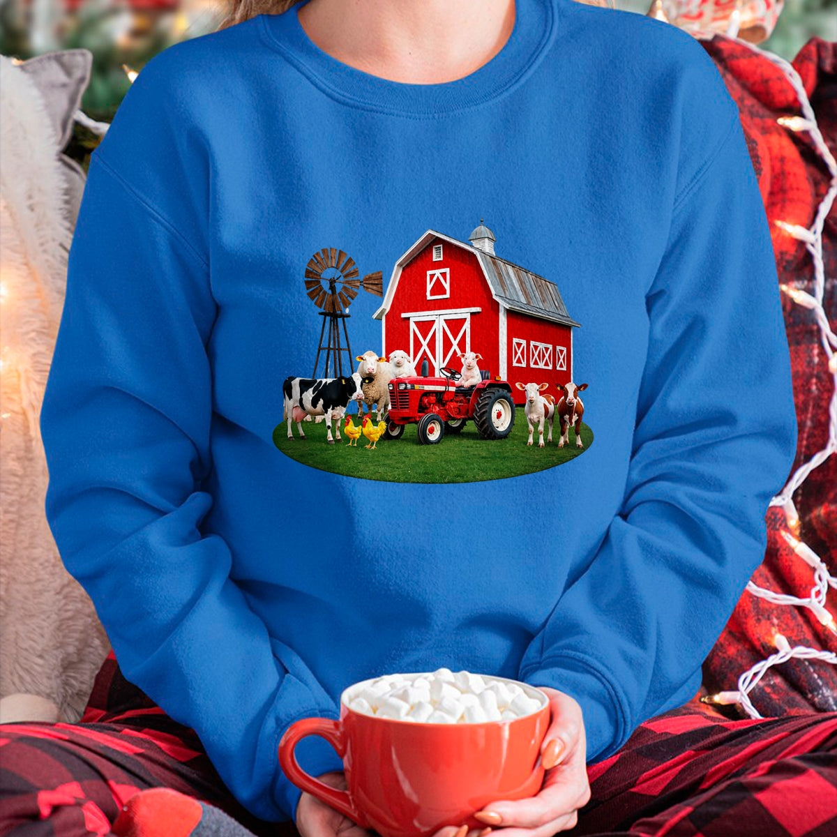 Best Farmer Life Shirt, Funny Farmer UnisexT-Shirt/Hoodie/Sweatshirt HLT00 - Red Barn Tractor with Farm Animals Country Living T-Shirt