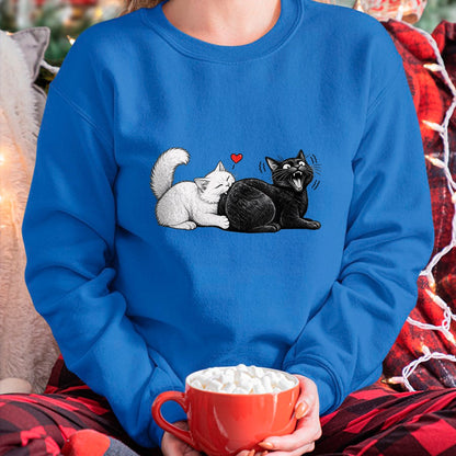 Cat Love Shirt, Funny Cat Lover Gift UnisexT-Shirt/Hoodie/Sweatshirt HLT00 - Women_s Funny Cat Couple Black White Cats Love Cat Biting Cat Butt V-Neck T-Shirt (1)