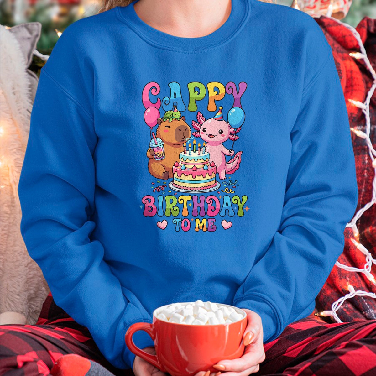 Cute Capybara Shirt, Funny Capybara Unisex T-Shirt/Hoodie/Sweatshirt HLT00 - Cute Happy Birthday to Me Capybara Axolotl Turtle Party T-Shirt