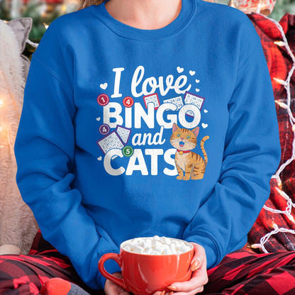 Cat Love Shirt, Funny Cat Lover Gift UnisexT-Shirt/Hoodie/Sweatshirt HLT00 - Cat Lover I Love Bingo And Cats Gambling Bingo Player Bingo Men Women T-Shirt