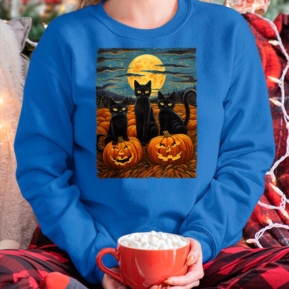 Hallowen Shirts for Family, Funny hallowen shirts, Hallowen Unisex T-Shirt/Hoodie/Sweatshirt HLT00 - Black Cat Halloween Cat Lovers Starry Night Cat Van Gogh Cat T-Shirt