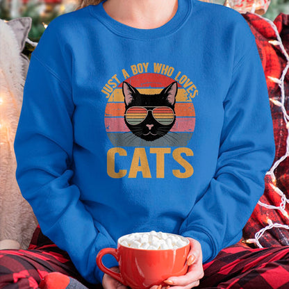 Cat Love Shirt, Funny Cat Lover Gift UnisexT-Shirt/Hoodie/Sweatshirt HLT00 - Just A Boy Who Loves Cats Retro Cat Lover Boys Kids T-Shirt, Youth, Purple Heather, Small
