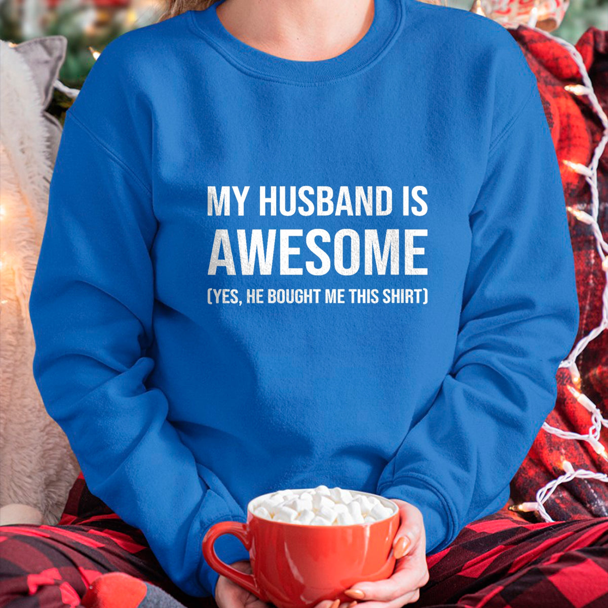 Best Wife Shirt, Wife and Husband Unisex T-Shirt/Hoodie/Sweatshirt HLT00 - Womens My Husband Is Awesome Husband He Bought Me This Funny Wife V-Neck T-Shirt