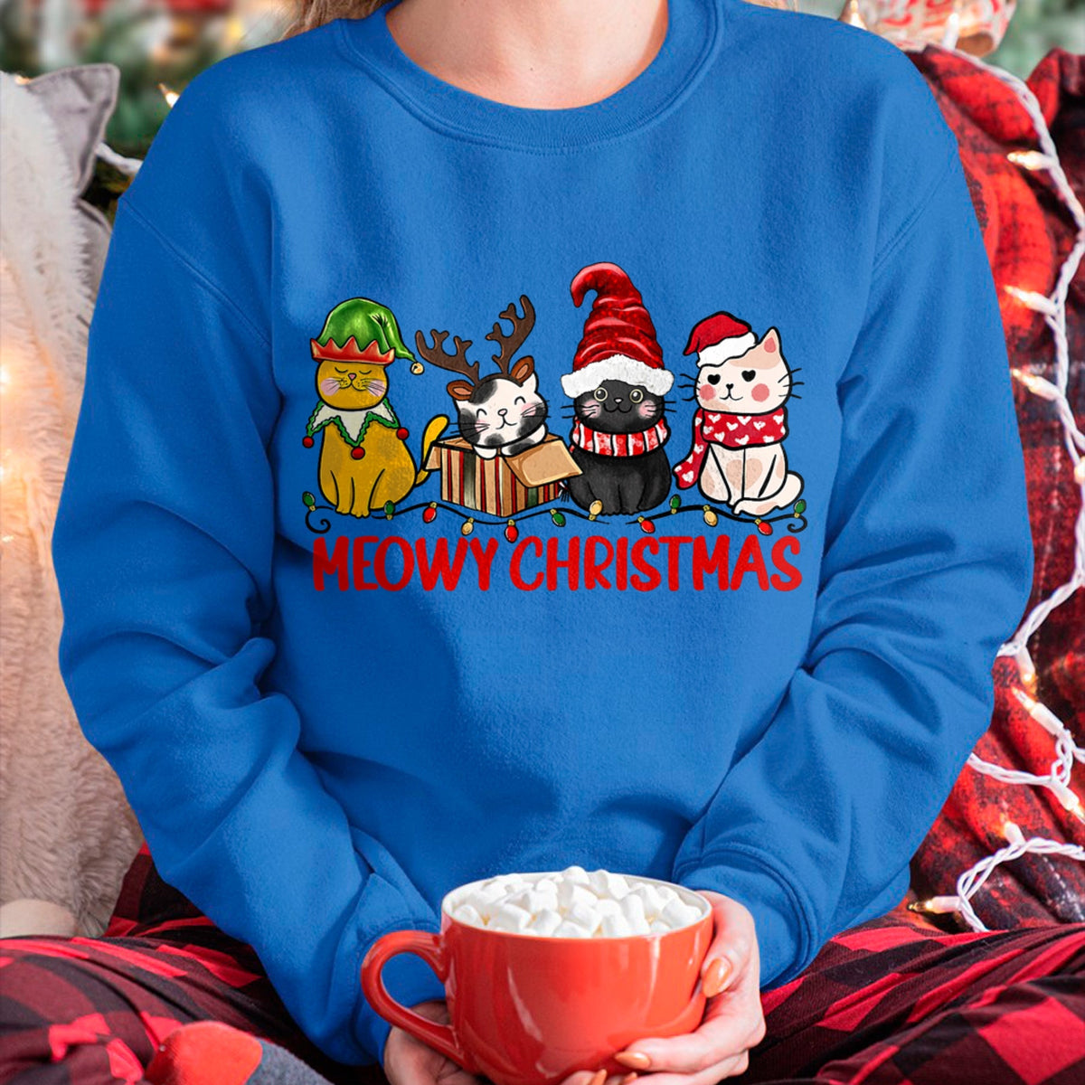 Funny Christmas Cats - Cute Kitten Cats Santa Hat Xmas T-Shirt (SKU-MRCM-9) FMA