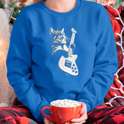 Cat Love Shirt, Funny Cat Lover Gift UnisexT-Shirt/Hoodie/Sweatshirt HLT00 - Rock Cat Playing Guitar - Funny Guitar Cat T-Shirt, Men, Heather Blue, Large