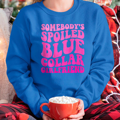 Best Wife Shirt, Wife and Husband Unisex T-Shirt/Hoodie/Sweatshirt HLT00 - Somebody's Spoiled Blue Collar Girlfriend ON BACK T-Shirt