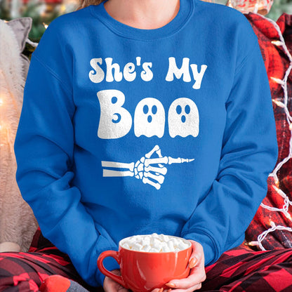Hallowen Shirts for Family, Funny hallowen shirts, Hallowen Unisex T-Shirt/Hoodie/Sweatshirt HLT00 - She’s My Boo Skeleton Couples Matching Couple Halloween T-Shirt