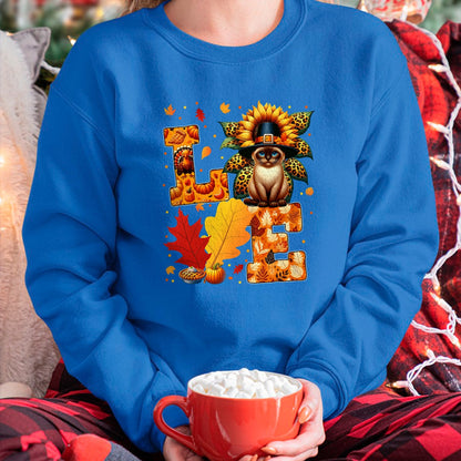 Cat Love Shirt, Funny Cat Lover Gift UnisexT-Shirt/Hoodie/Sweatshirt HLT00 - LOVE Thanksgiving Siamese Cat Costume Fall Leaves Sunflower T-Shirt for Men Women Kids (1)