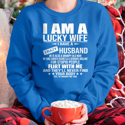 Best Wife Shirt, Wife and Husband Unisex T-Shirt/Hoodie/Sweatshirt HLT00 - Gift for wife T shirt, lucky wife   I Am A Lucky Wife I Have A Crazy Husband V-Neck T-Shirt (2)