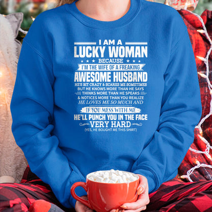 Best Wife Shirt, Wife and Husband Unisex T-Shirt/Hoodie/Sweatshirt HLT00 - Gift for wife T shirt, lucky wife   A Lucky Woman I'm the wife of a freaking awesome husband T-Shirt