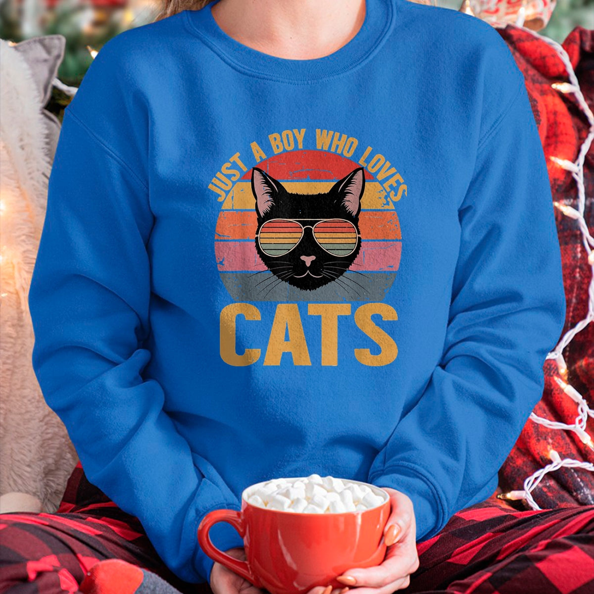 Cat Love Shirt, Funny Cat Lover Gift UnisexT-Shirt/Hoodie/Sweatshirt HLT00 - Just A Boy Who Loves Cats Retro Cat Lover Boys Kids T-Shirt, Youth, Black, Small