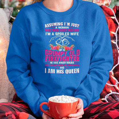 Best Wife Shirt, Wife and Husband Unisex T-Shirt/Hoodie/Sweatshirt HLT00 - Gift for wife T shirt, spoiled wife   I'm A Spoiled Wife Grumpy Old Firefighter - Firefighter Wife P
