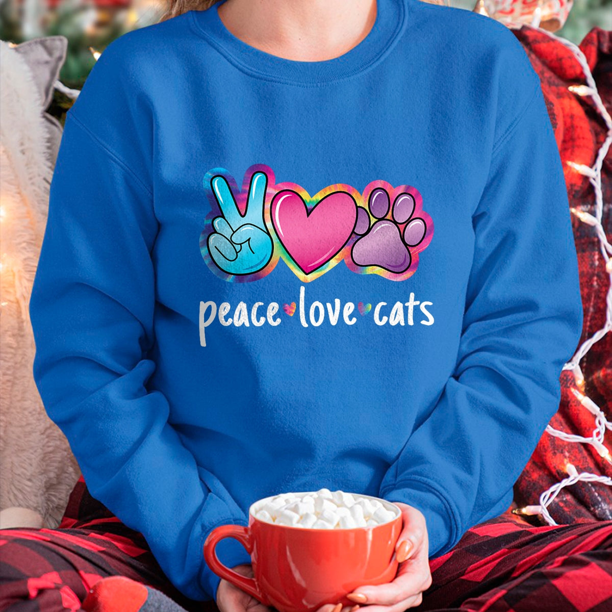 Cat Love Shirt, Funny Cat Lover Gift UnisexT-Shirt/Hoodie/Sweatshirt HLT00 - Peace Love Cats Cute Cat Kitten Lover Paw Cat Women Girls T-Shirt