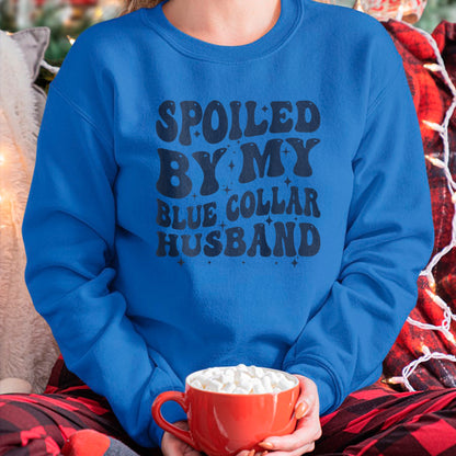Best Wife Shirt, Wife and Husband Unisex T-Shirt/Hoodie/Sweatshirt HLT00 - Gift for wife T shirt, spoiled wife   spoiled by my blue collar husband retro groovy wife text T-Shi (1)